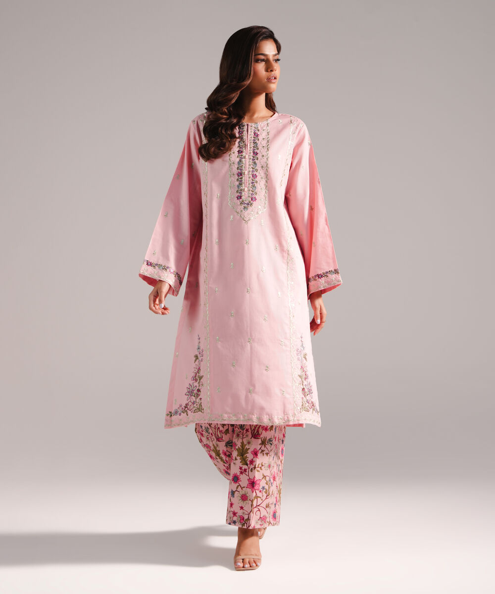 Women's RTW Crosshatch Embroidered Pink 2 Piece Suit