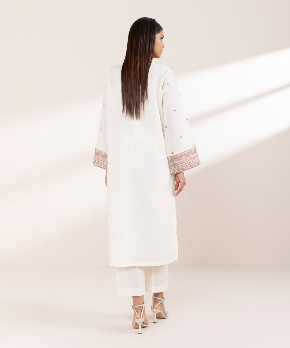 Women's RTW Cross Hatch Off White Embroidered A-Line Shirt