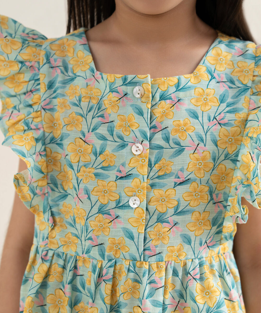 Girl's Khaddar Printed Mint Green 2 Piece Set