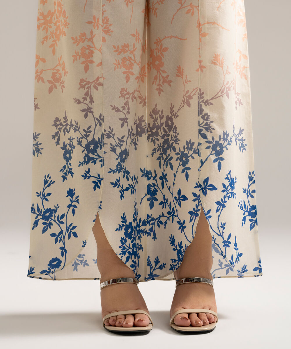 Women's RTW Cambric Printed Off White Culottes