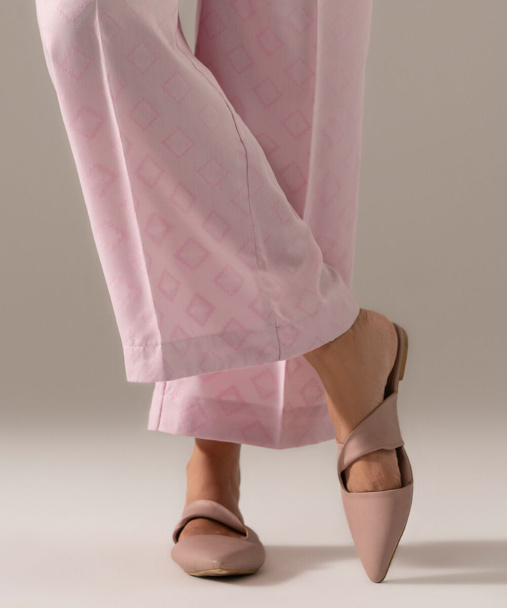 Women's RTW Poly Viscose Jacquard Solid Lavender Culottes