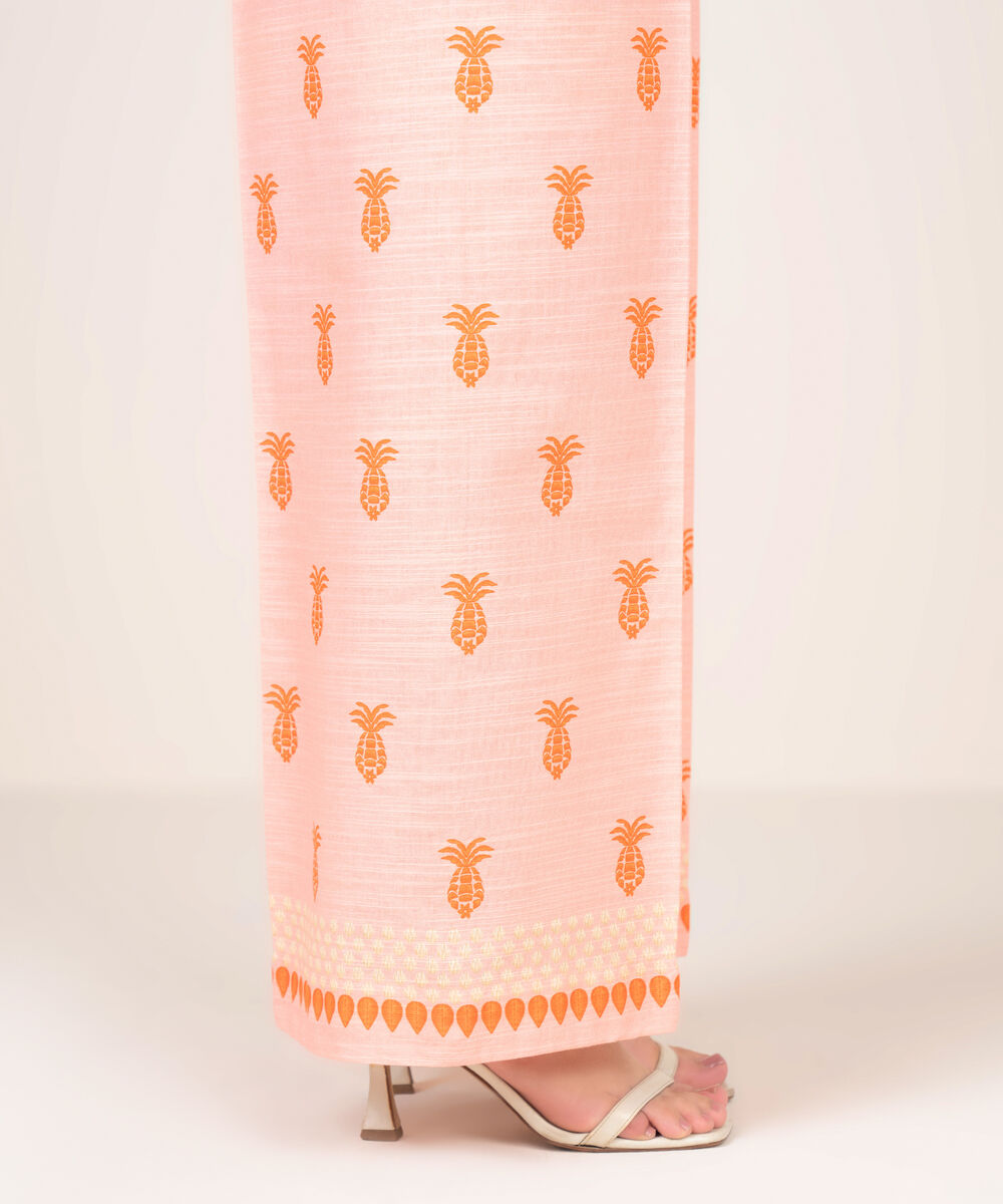 Women's RTW Khaddar Printed Orange Straight Pants