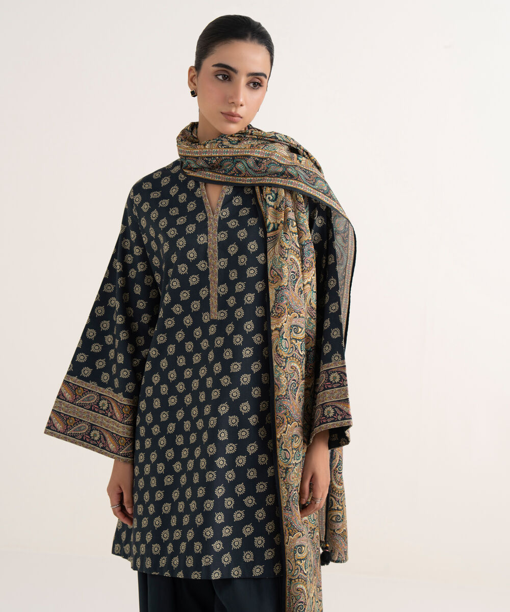 Women's Unstitched Cotton Printed Multi Three Piece Suit