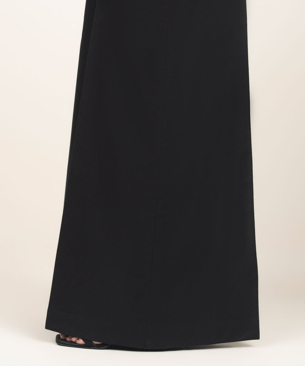 Women's RTW Lawn Solid Black Flared Pants