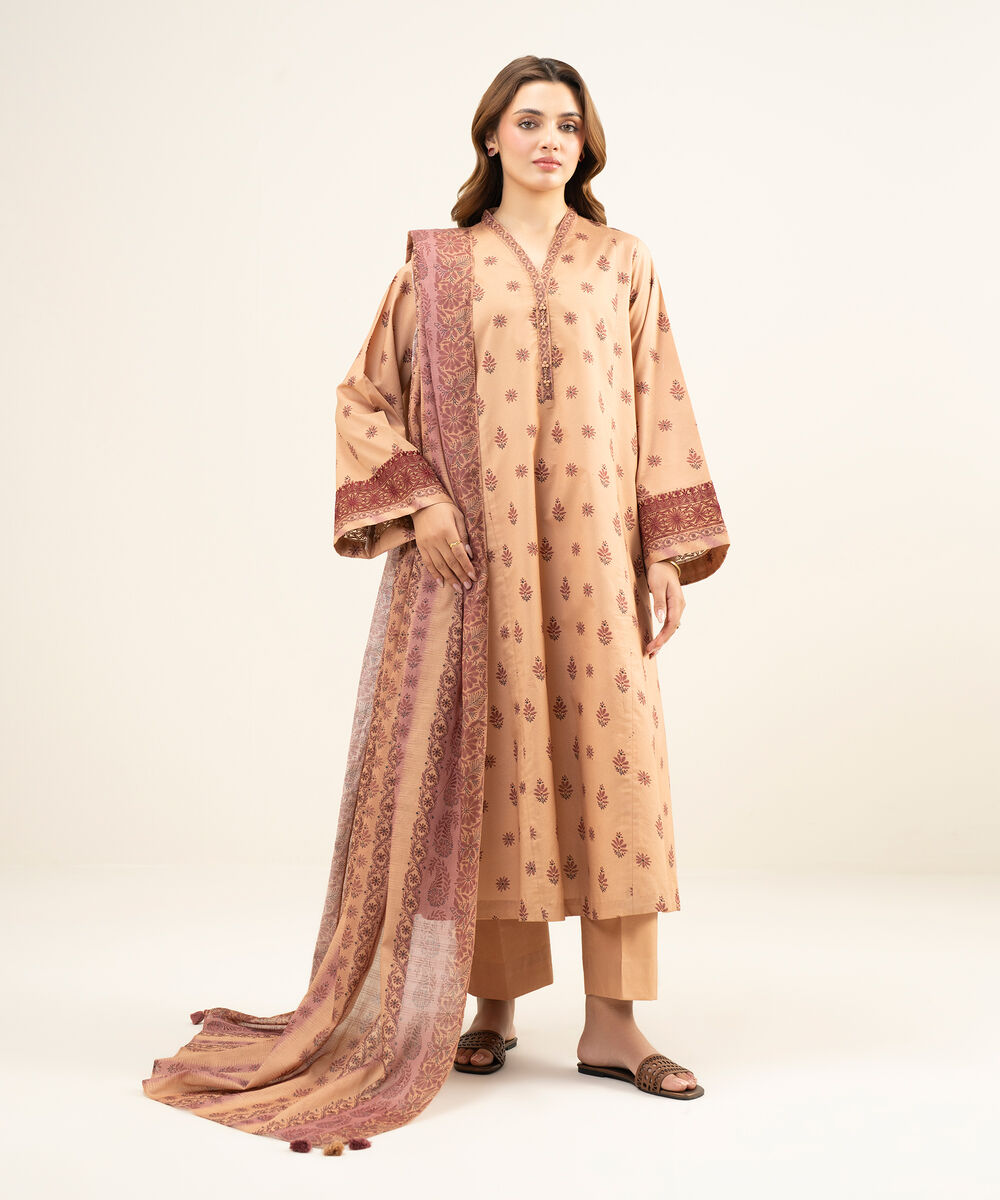 Women's Unstitched Lawn Embroidered Pink 3 Piece Suit