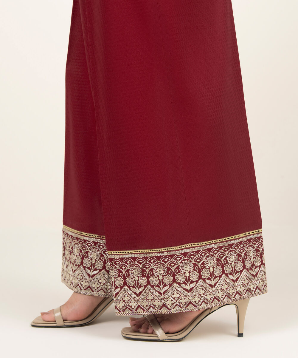 Women's RTW Dobby Embroidered Red Culottes