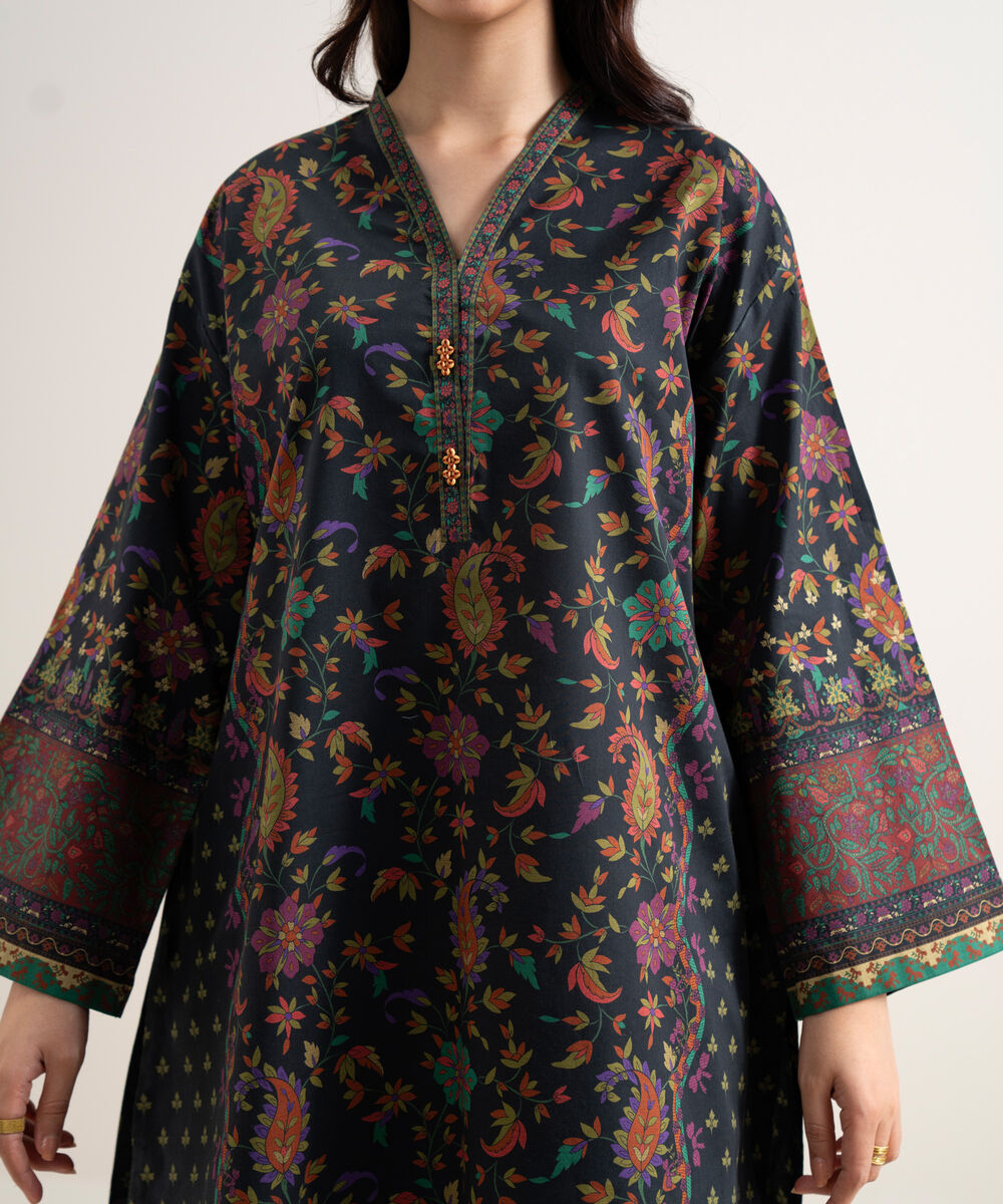Women's Unstitched Lawn Printed Black 3 Piece Suit