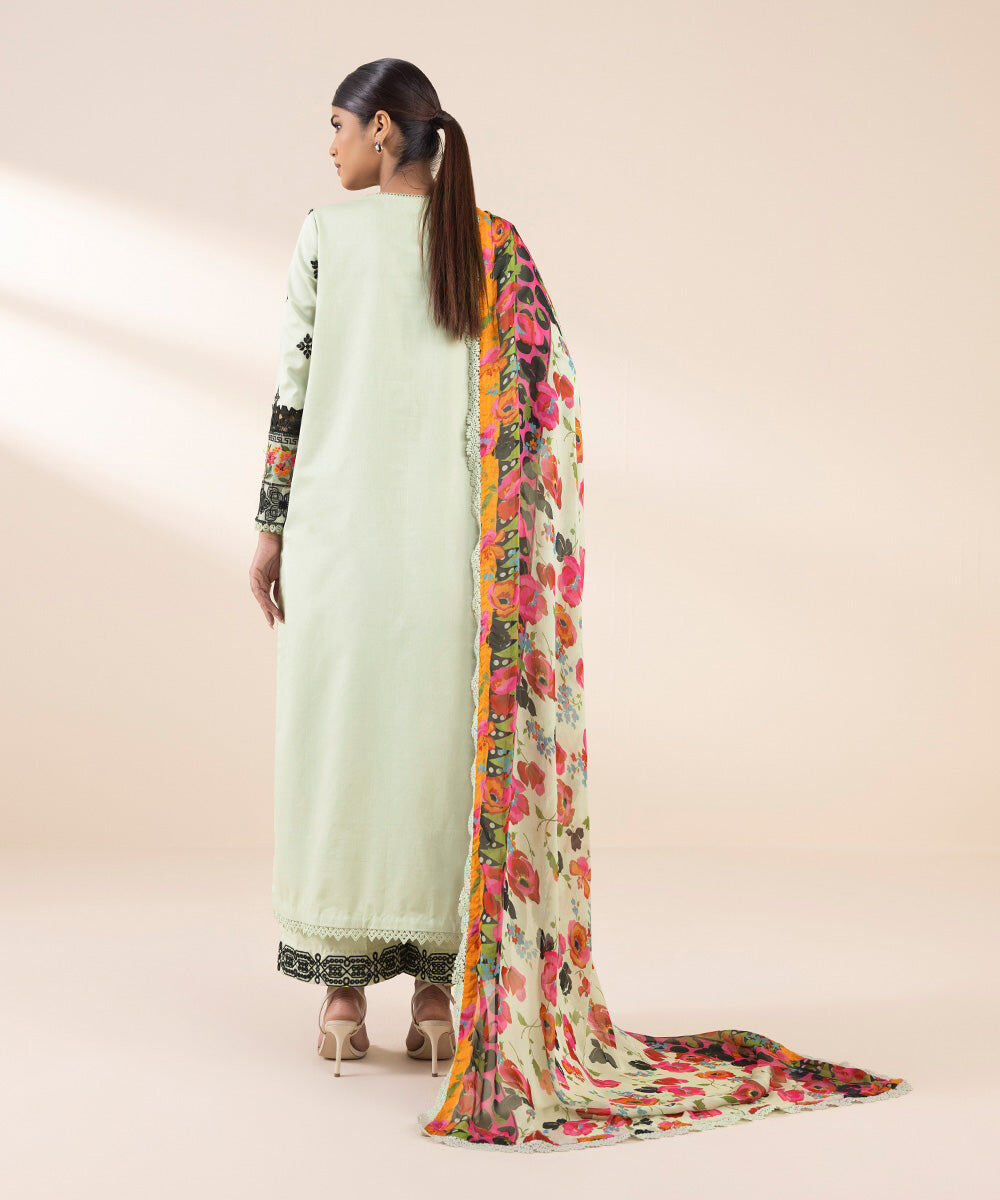 Woman - Multi 3 Piece - Embroidered Cotton Satin Suit