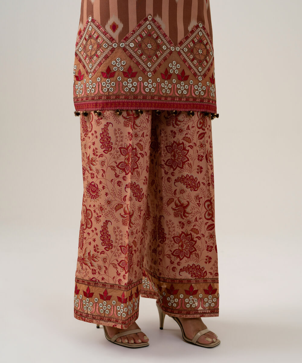 Women's Unstitched Linen Printed Tea Pink 3 Piece Suit
