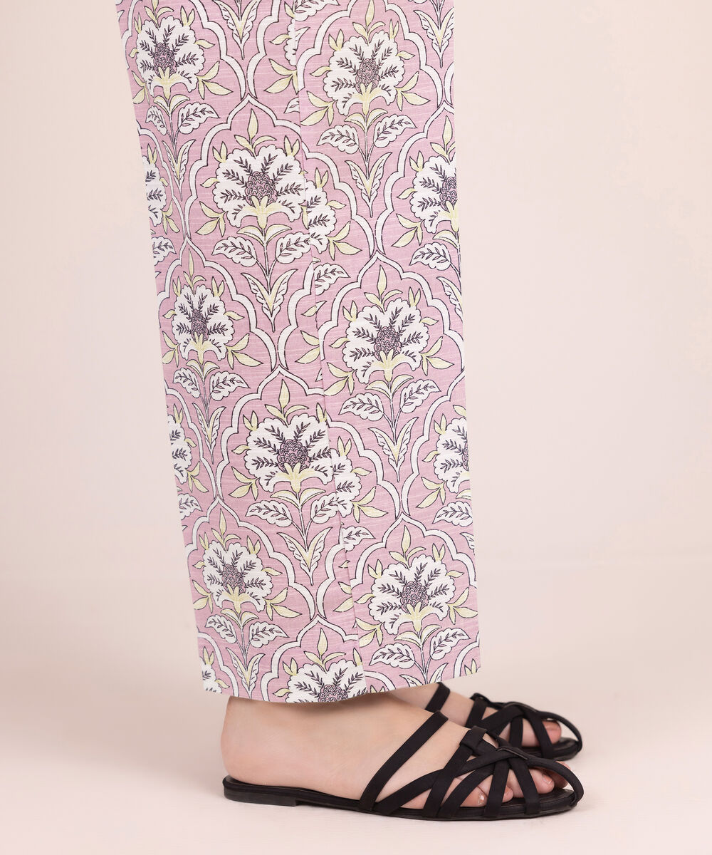 Women's RTW Khaddar Printed Pink Straight Pants
