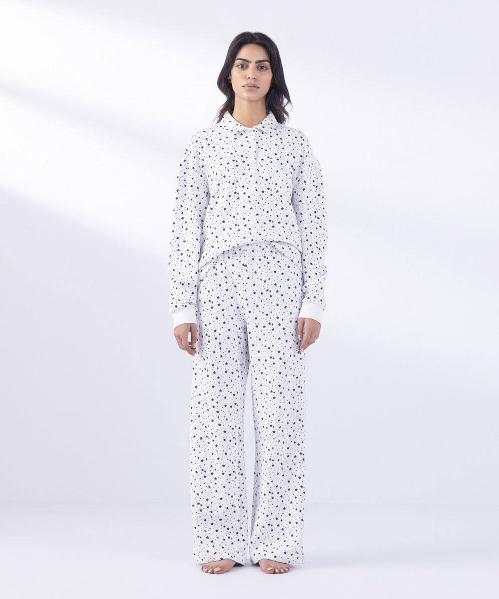 Starry Print Trousers Woman - White Starry Print Trousers