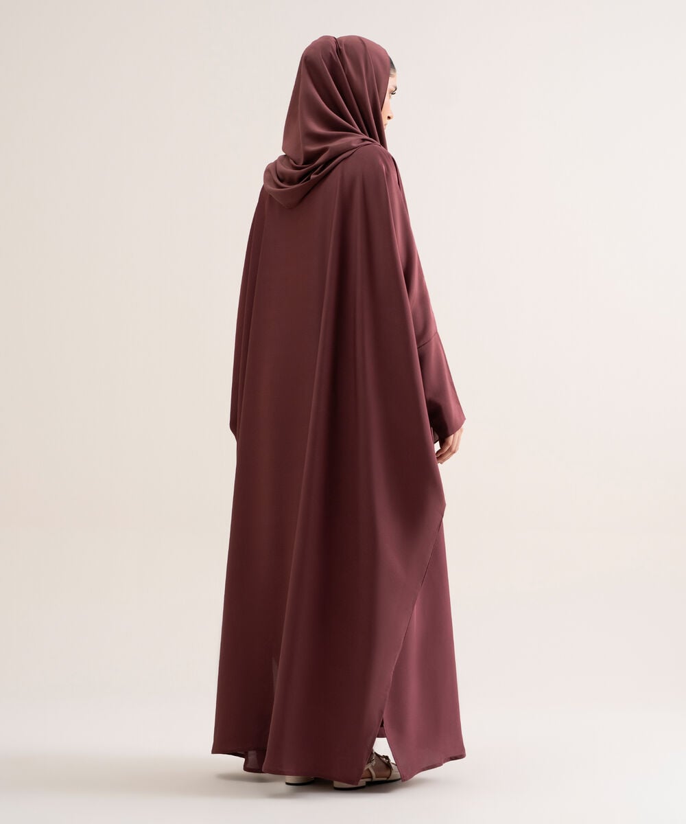 Women's Polyester Brownish Mauve Kaftan Abaya Set