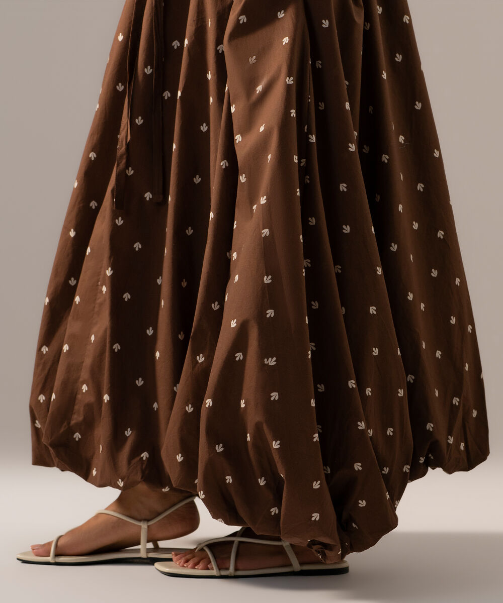Women's RTW Poplin Printed Brown Skirt