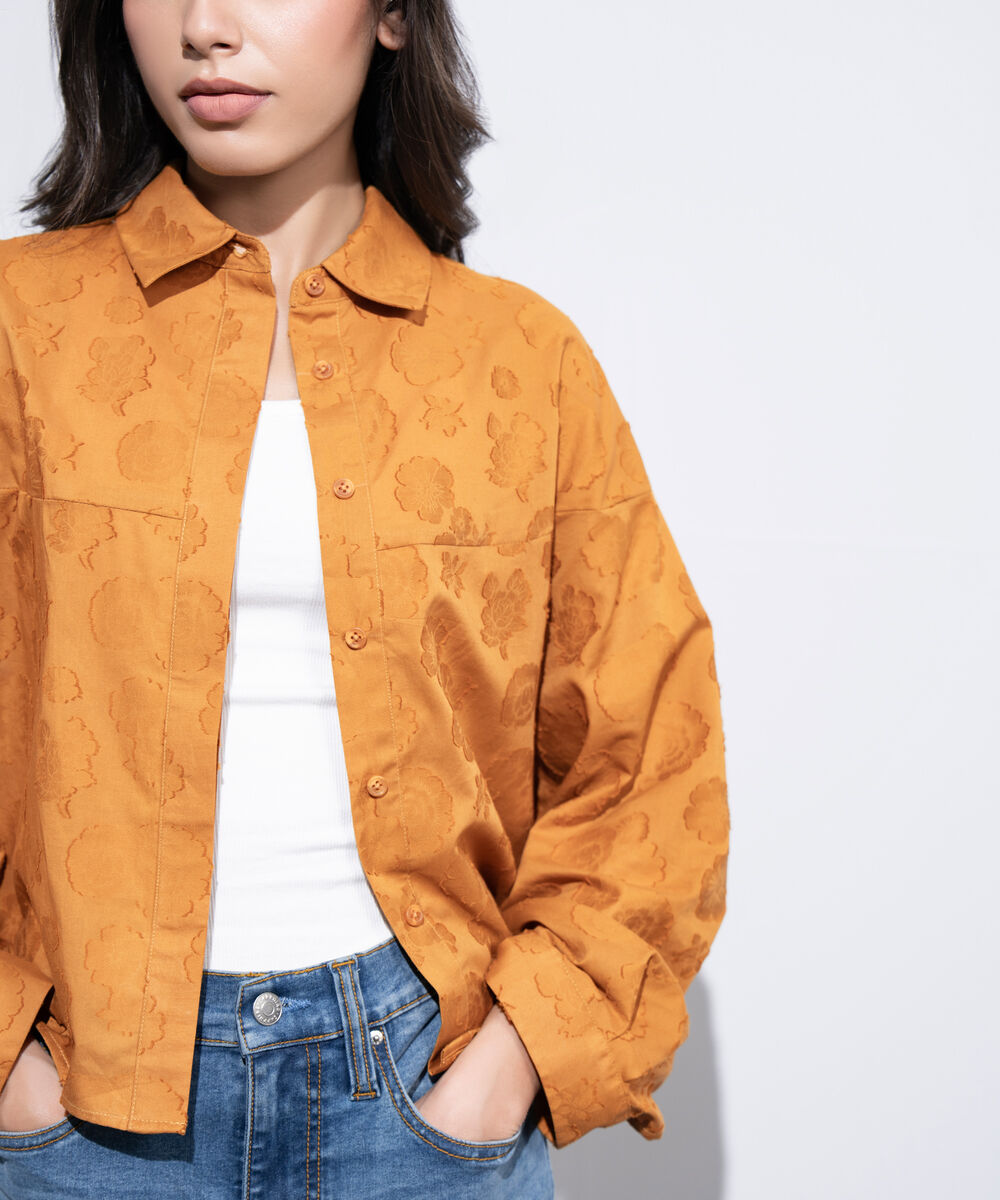 Women's Western Mustard Button Through Cocoon Shirt