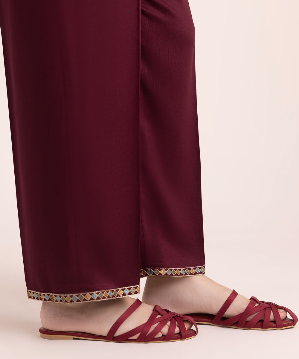Women's RTW Bedford Embroidered Maroon Straight Pants