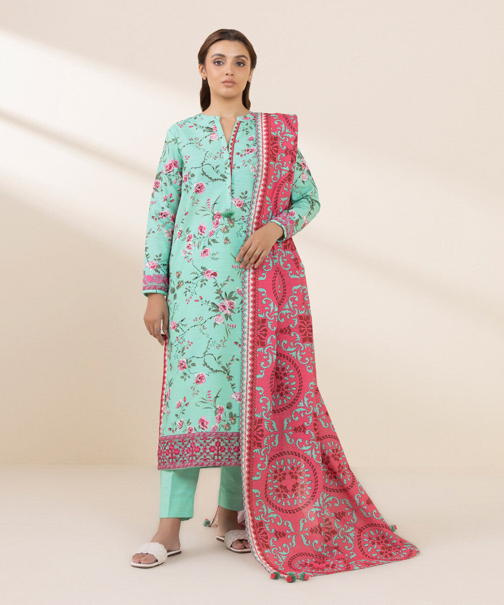 3 Piece - Embroidered Light Khaddar Suit