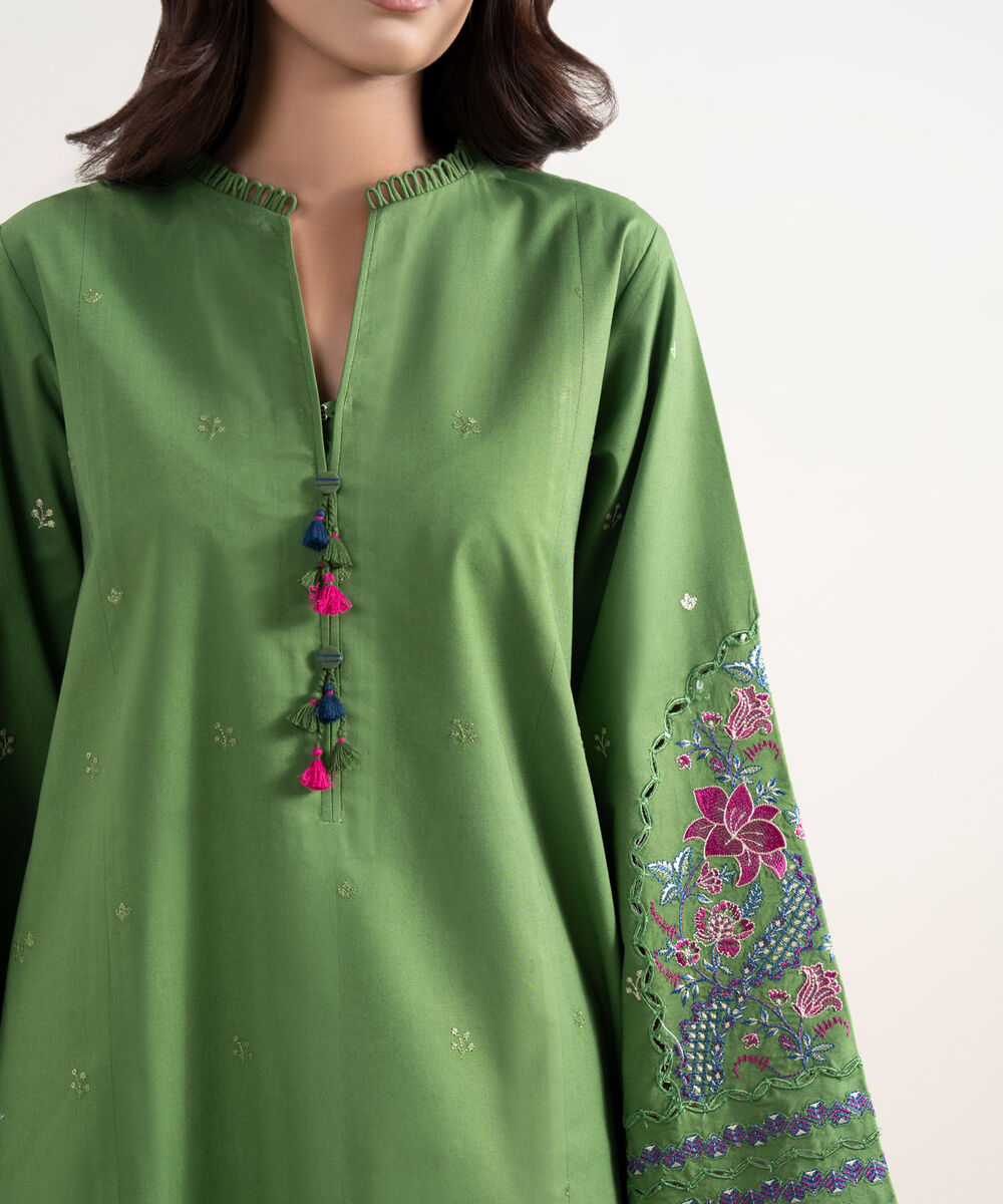 Women's Unstitched Textured Lawn Green Embroidered 3 Piece Suit