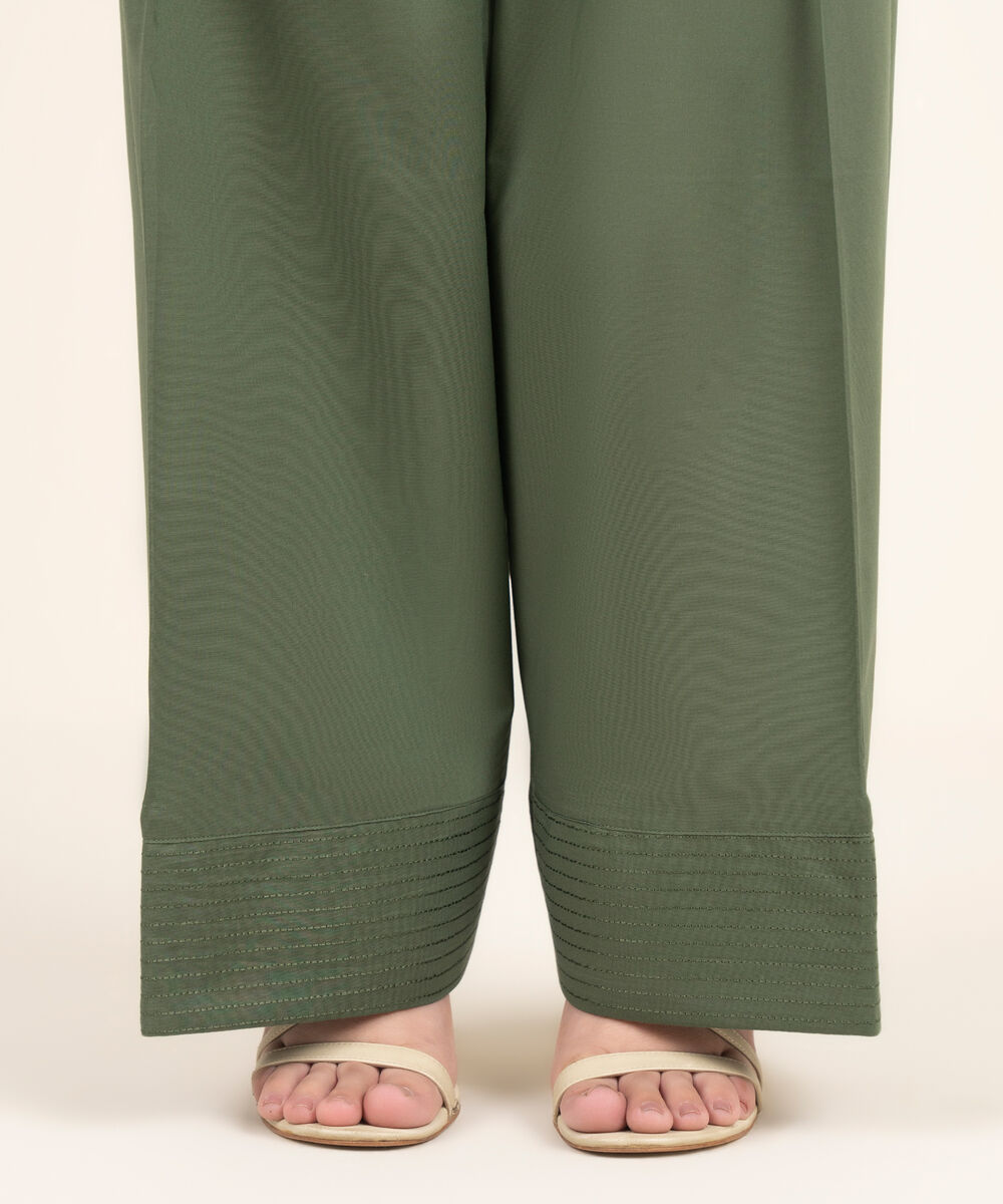 Women's RTW Cambric Solid Green Farshi Shalwar