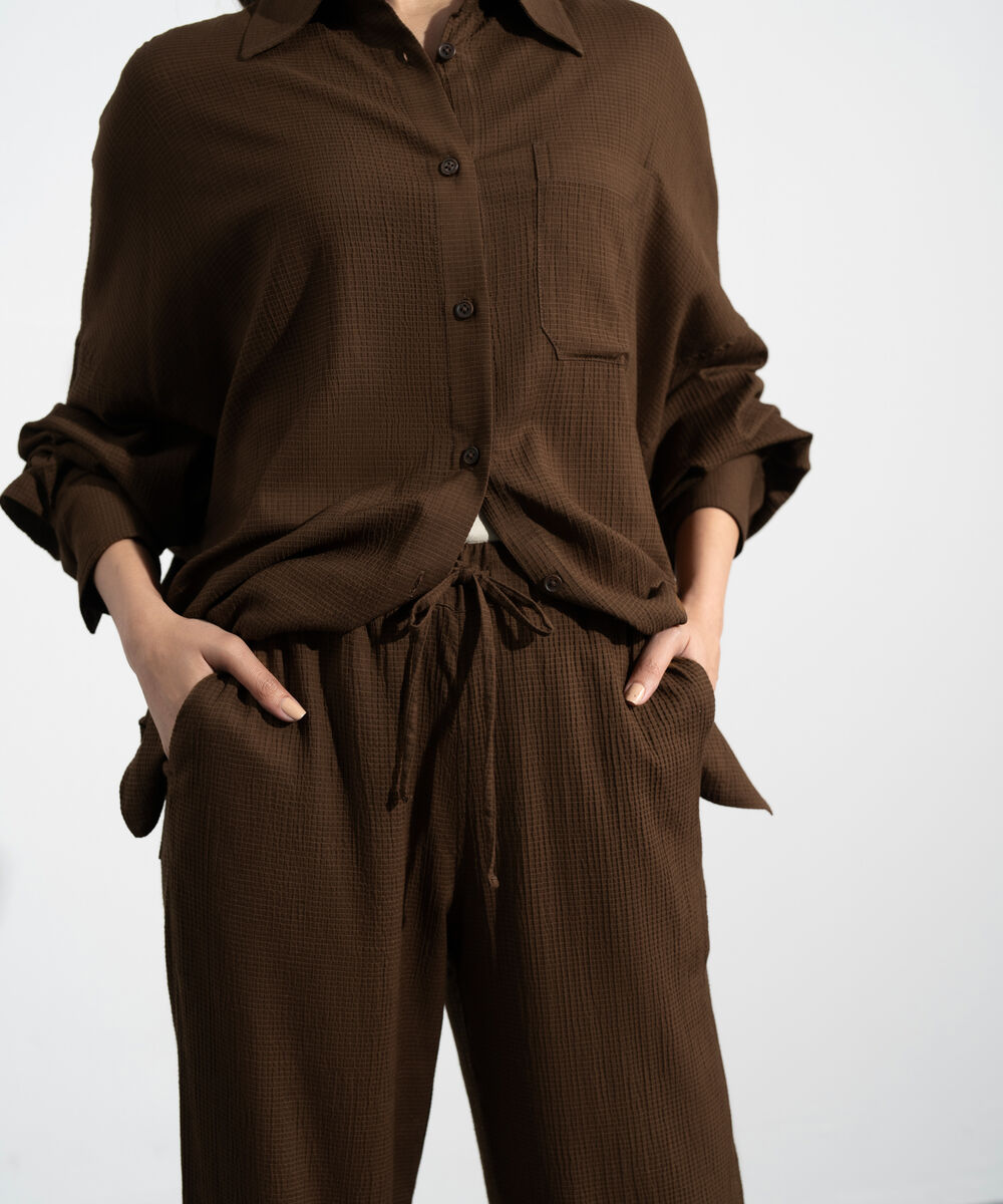 Women's Western Brown Pull-On Textured Trousers