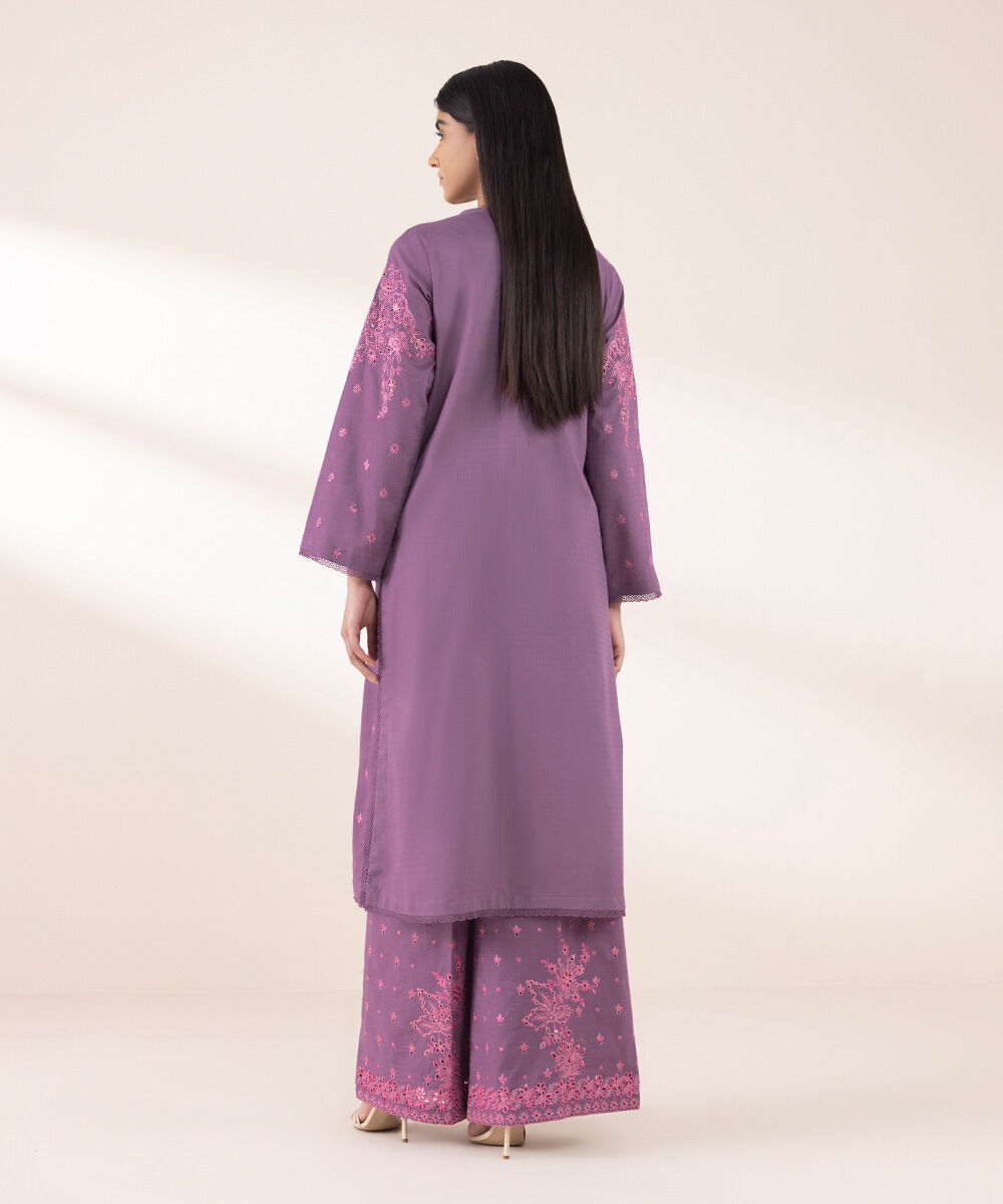 Women's RTW Dobby Purple Embroidered A-Line Shirt