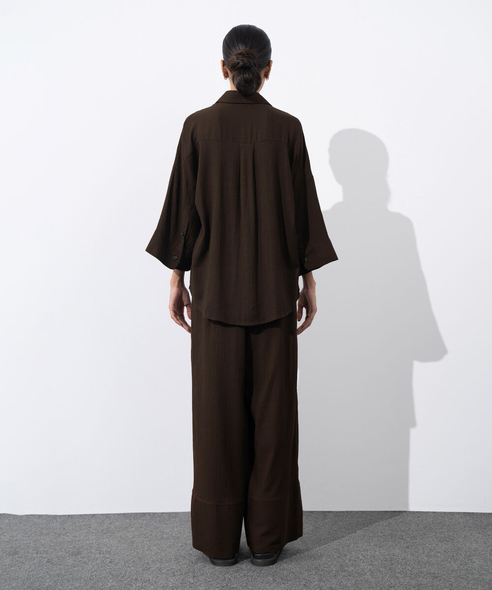 Women's Western Wear Brown Seersucker Button Through Shirt