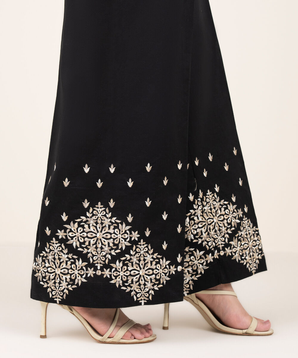 Women's RTW Cotton Embroidered Black Culottes