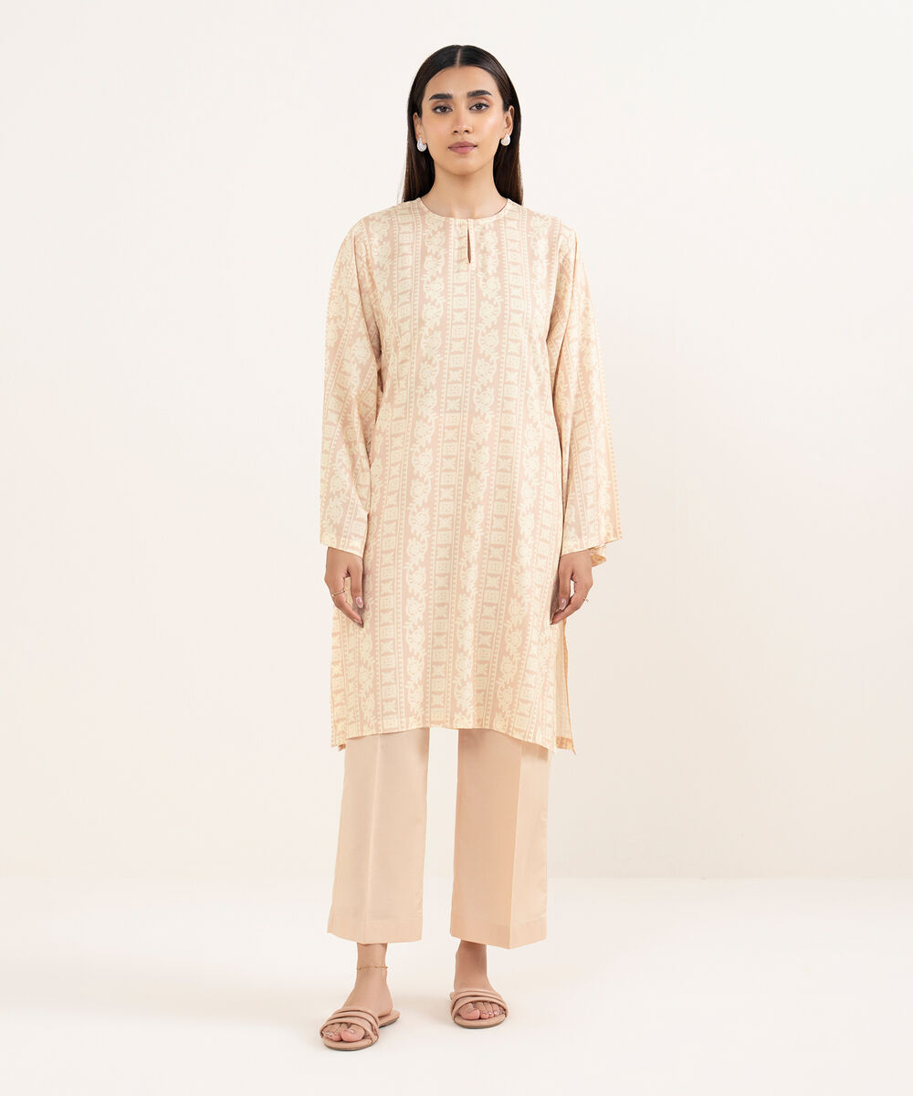 Women's RTW Arabic Lawn Pink Printed Straight Shirt