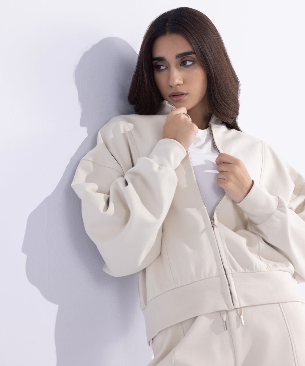 Scuba Zipped Sweatshirt Women's Western Wear Off White Jacket