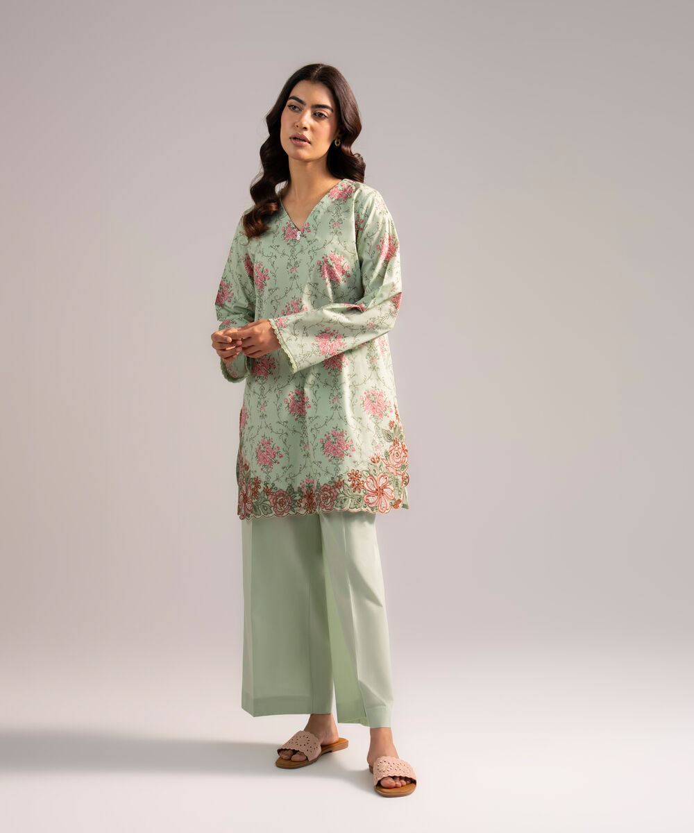 Women's RTW Lawn Embroidered Green 2 Piece Suit
