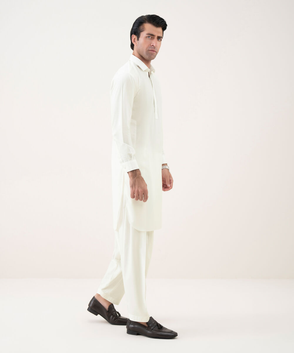 Men's Viscose Plain White Kameez Shalwar