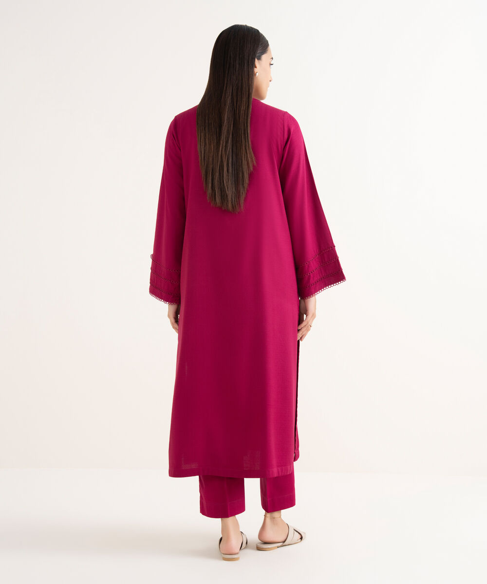 Women's RTW Textured Arabic Pink Solid Straight Shirt