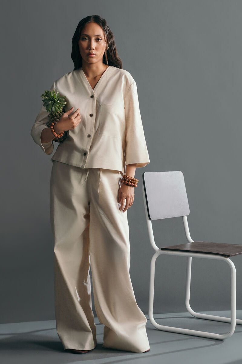 V-Neck Linen Blend Shirt