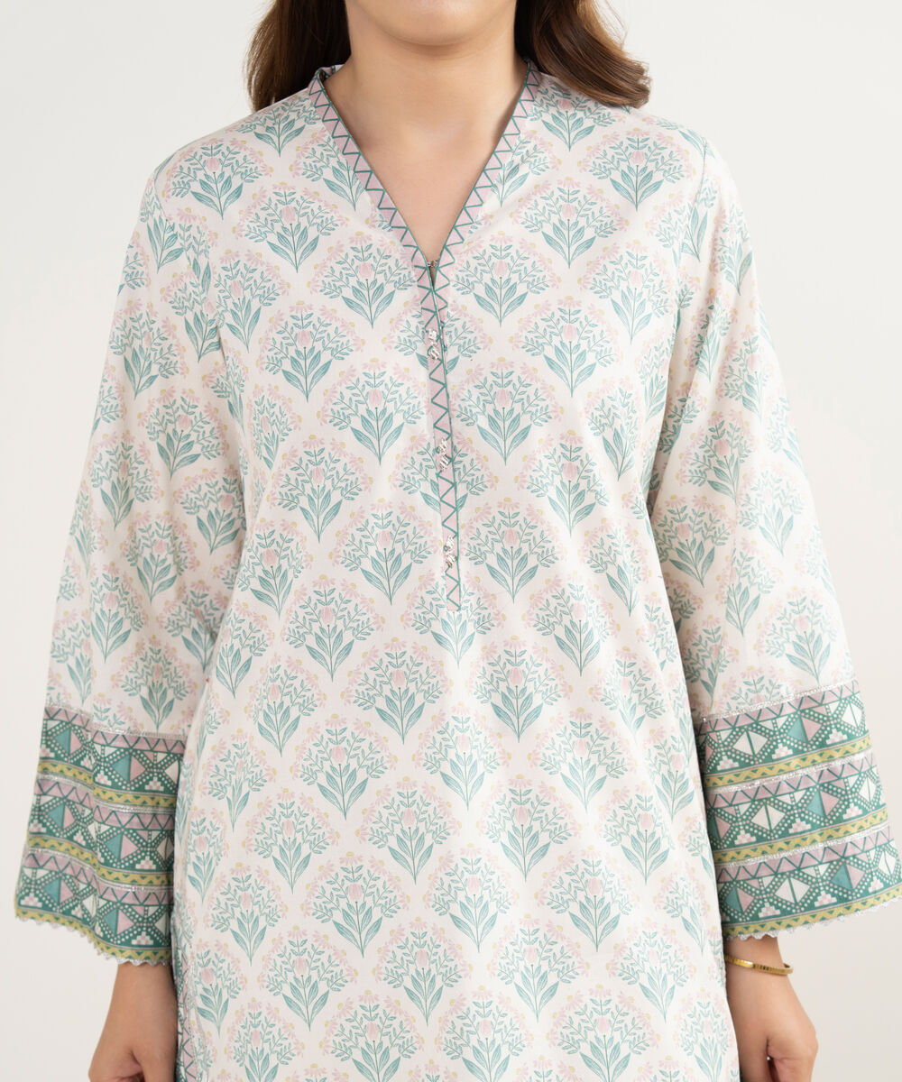 Women's Unstitched Lawn Printed Off White 3 Piece Suit