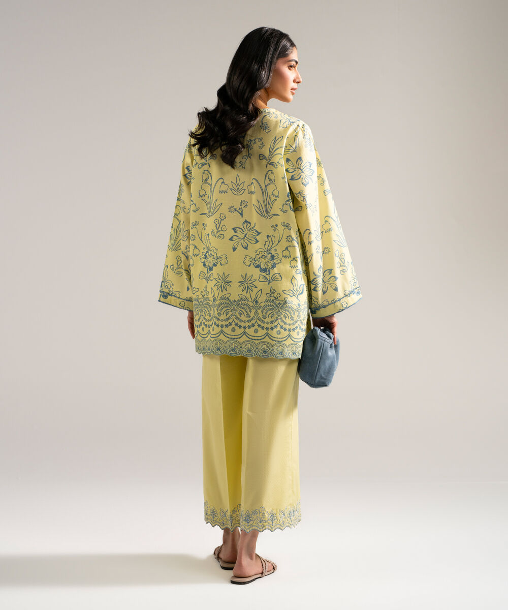 Women's RTW Dobby Printed Yellow Straight Shirt