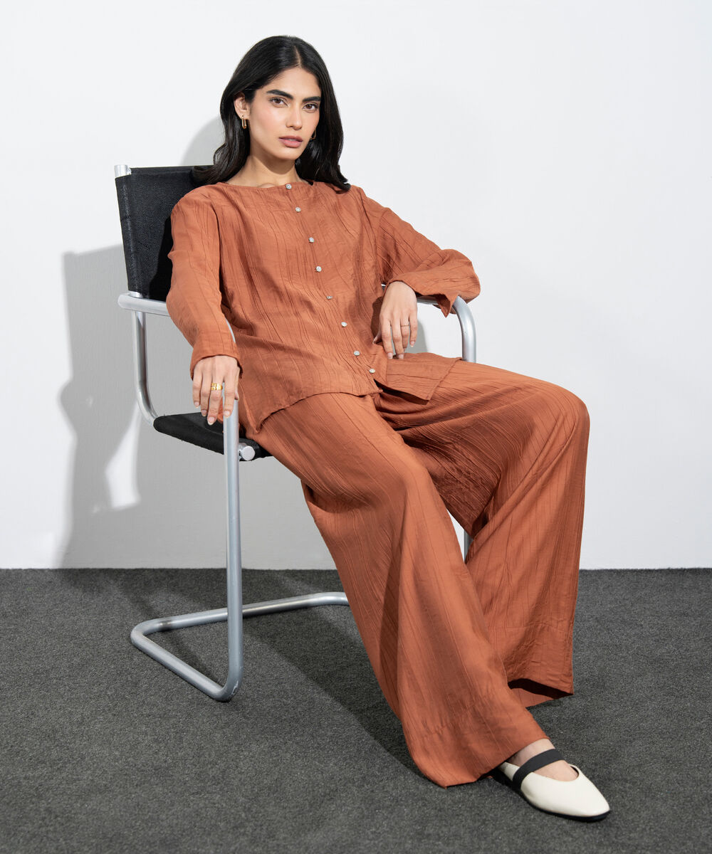 Women's Western Rust Slash Neck Textured Top