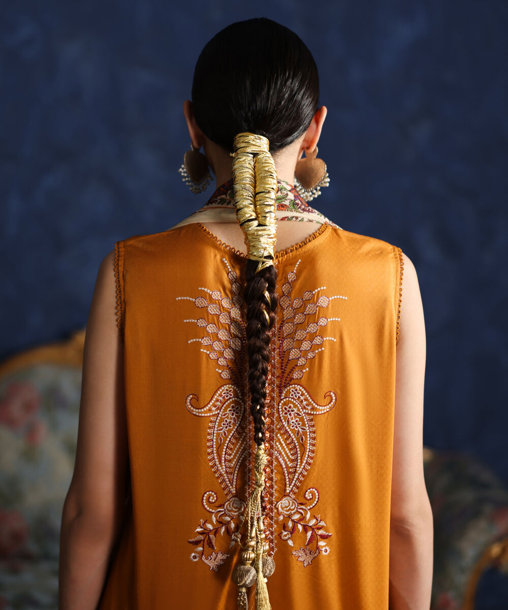 Women's RTW Dobby Embroidered Beige 3 Piece Suit