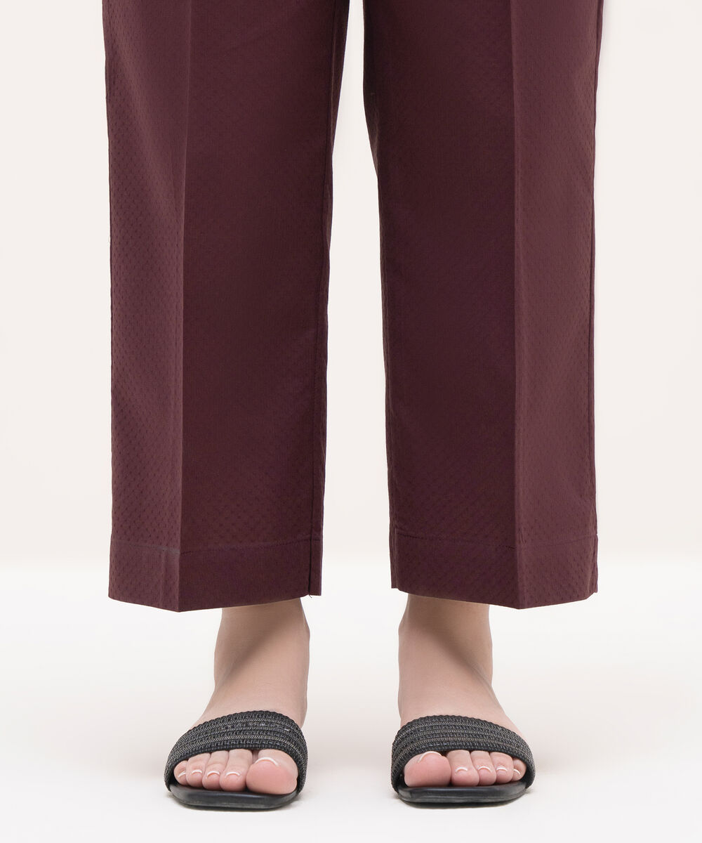 Women's RTW Textured Lawn Brown Solid Straight Pants