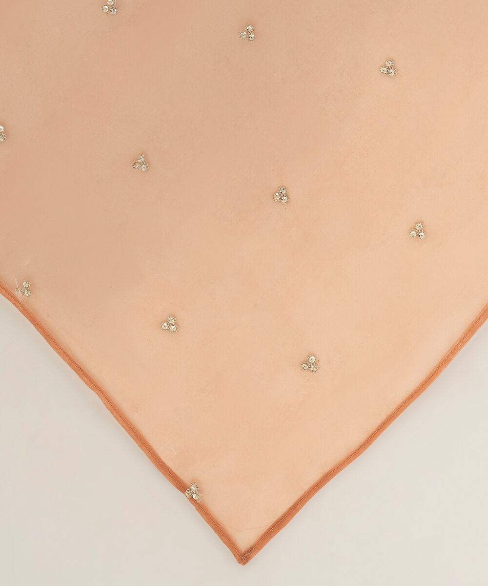 Women's Blended Organza Orange Embroidered Dupatta