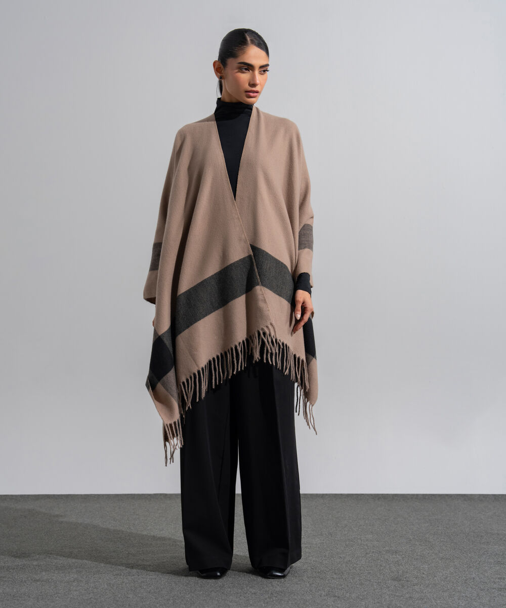 Women's Western Wear Khaki Polyester Cape Shawl