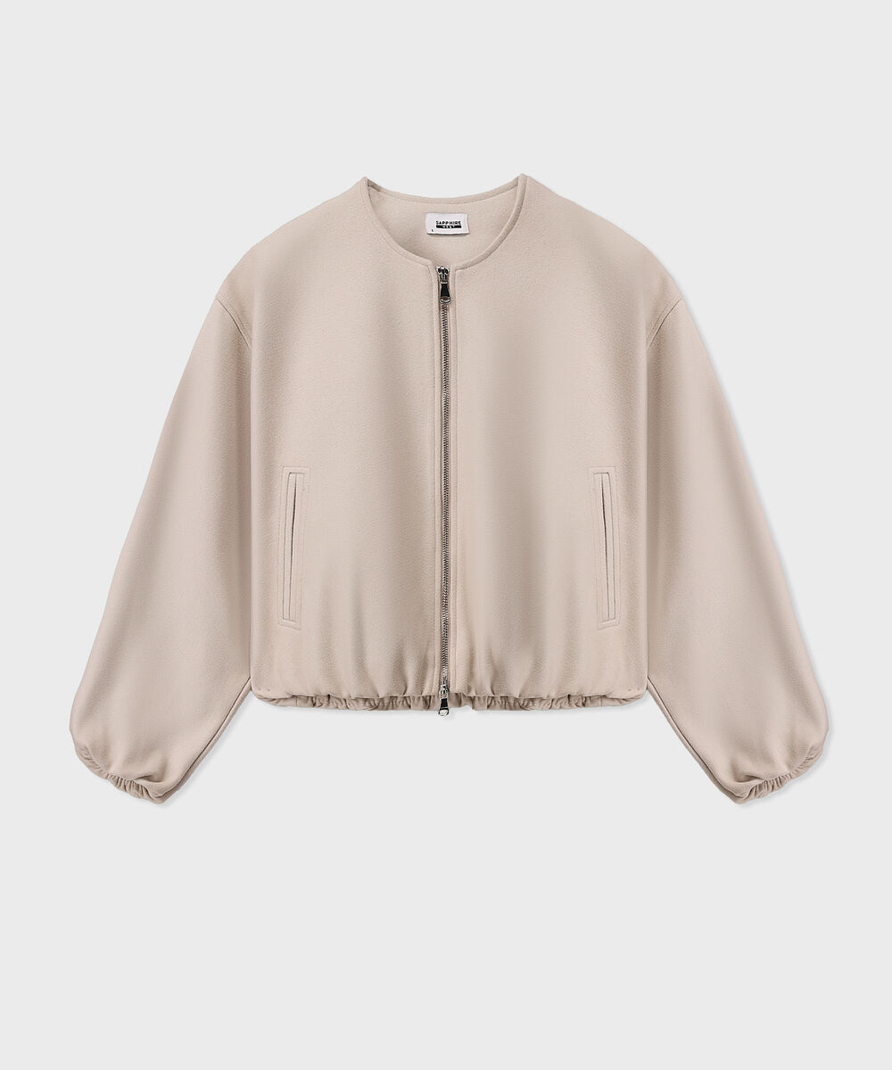 Women's Western Wear Beige Zip-Up Puffed Jacket