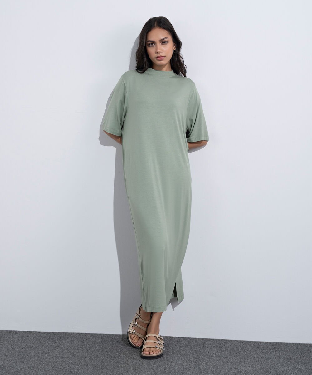 Women's Western Wear Green T-Shirt Short Sleeve Dress