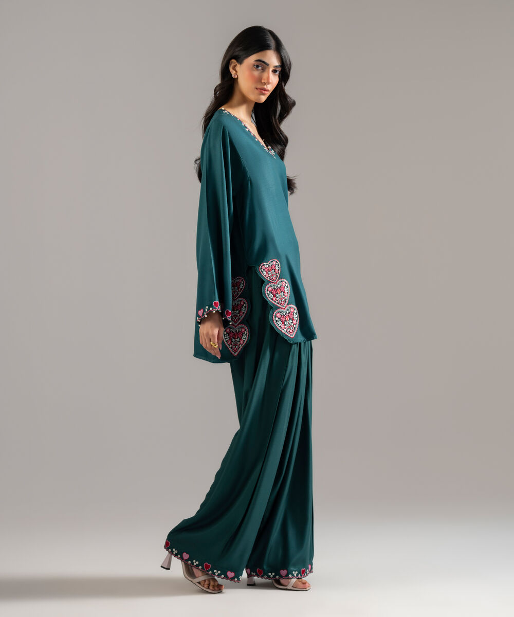 Women's RTW Bedford Embroidered Green Boxy Shirt