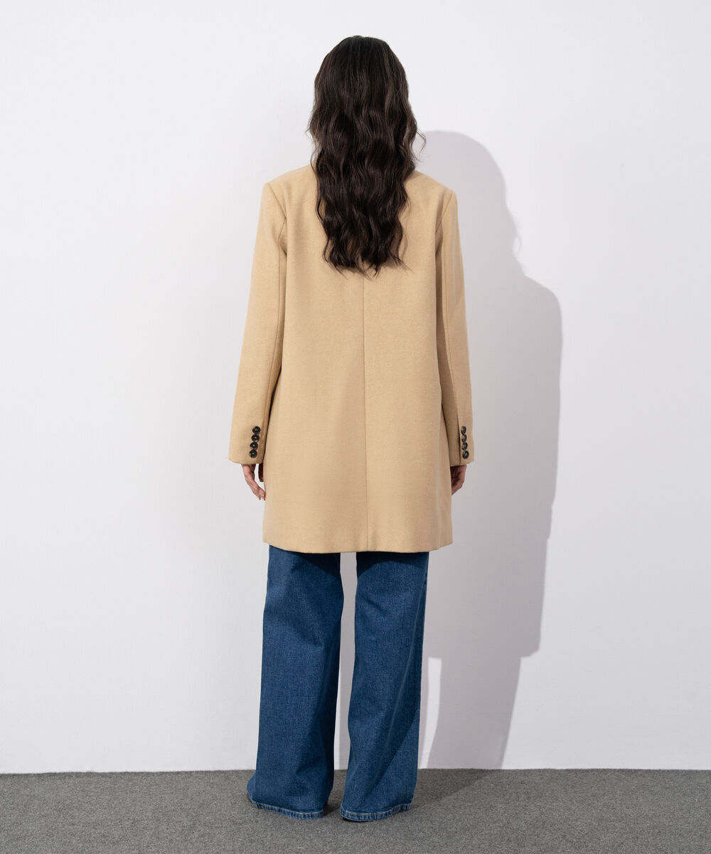 Women's Western Wear Beige Double Breasted Coat