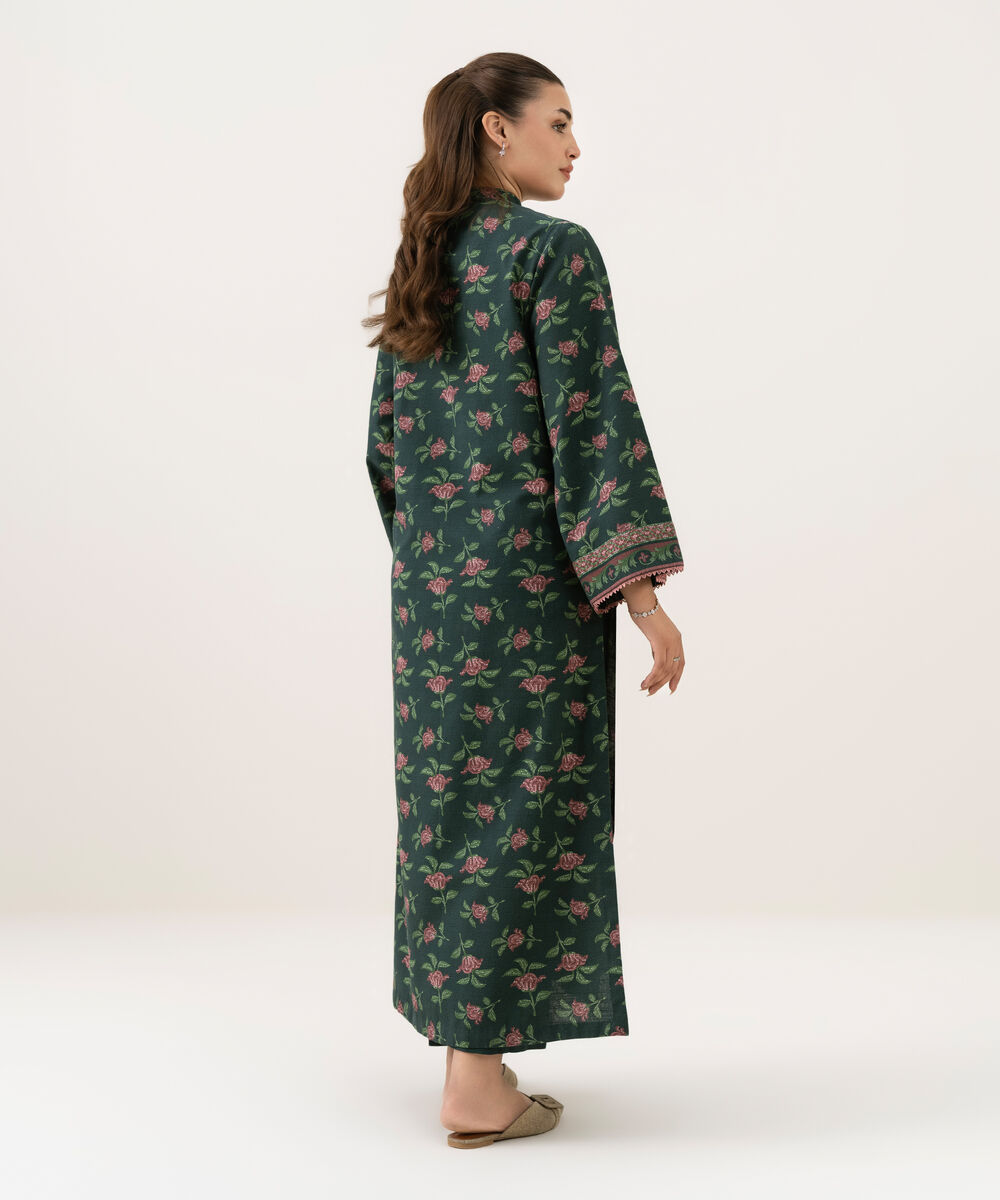 Women's Unstitched Cotton Printed Green Shirt