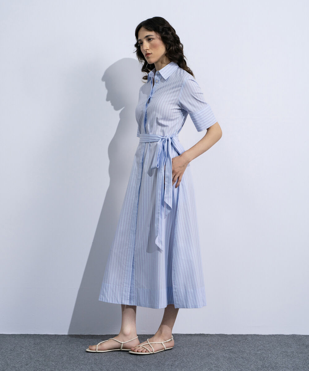 Women's Multi Striped Poplin Dress With Belt
