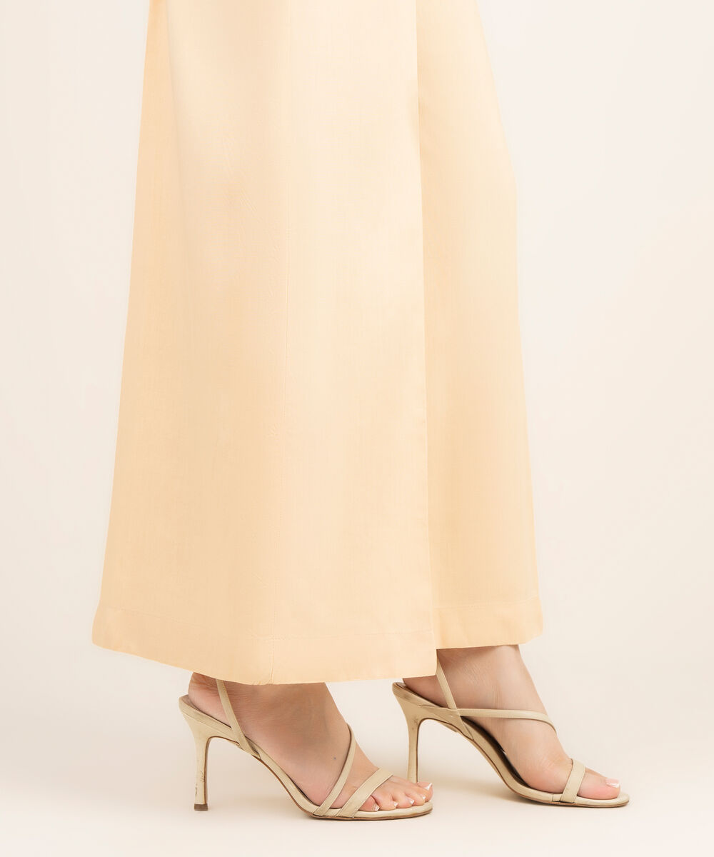 Women's RTW Viscose Linen Solid Off White Flared Pants