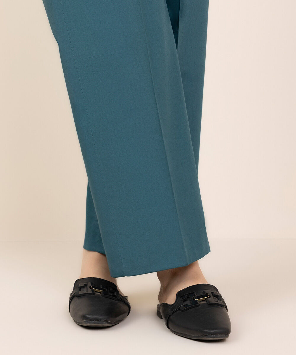 Women's Unstitched Cotton Solid Blue Trousers Fabric