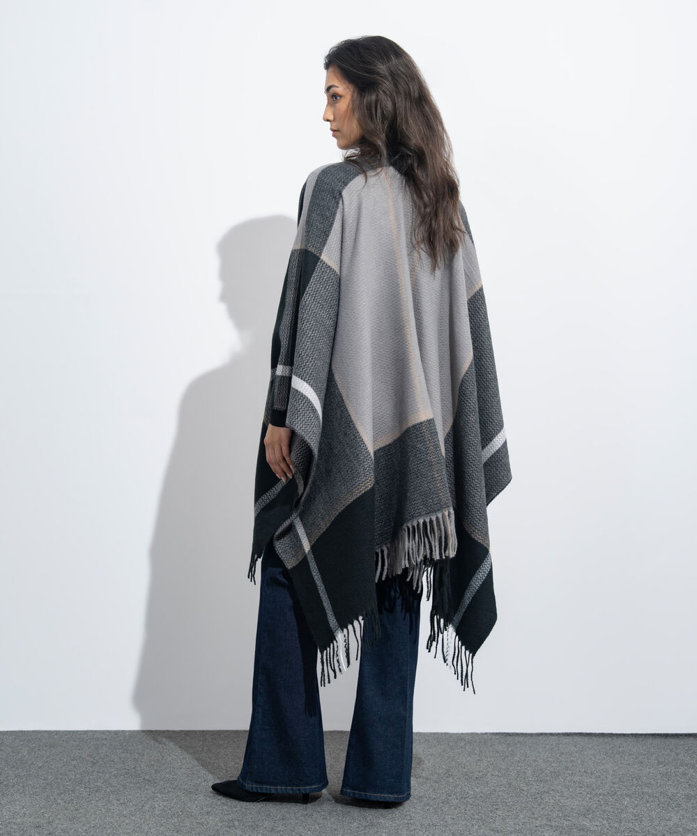 Women's Western Wear Black & Grey Striped Cape Shawl
