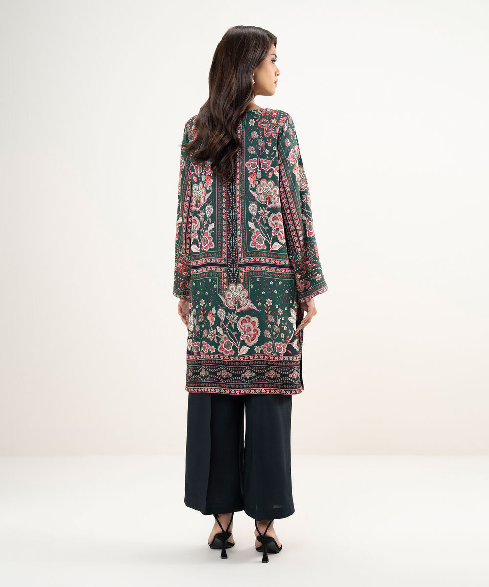 Women's RTW Premium Visocose Satin Printed Dark Green 2 Piece Suit