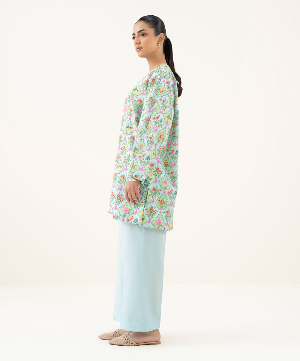 Women's RTW Cambric Printed Blue Straight Shirt